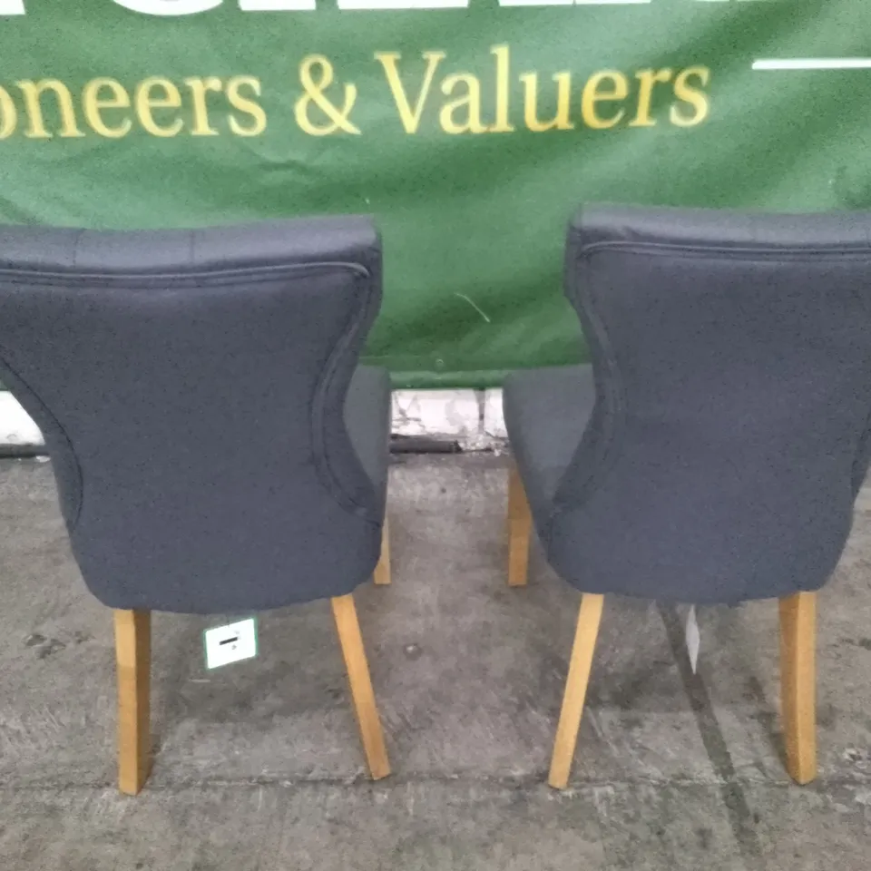 SET OF 2 NEW BEWLEY GREY LEATHER BUTTON BACK DINING CHAIRS (OAK LEG)