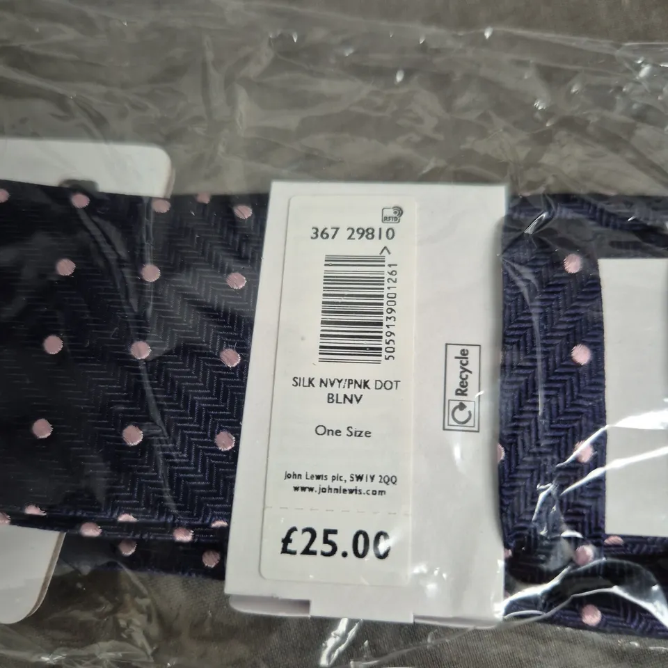 JOHN LEWIS SILK TIE – NAVY WITH PINK DOTS (ONE SIZE)