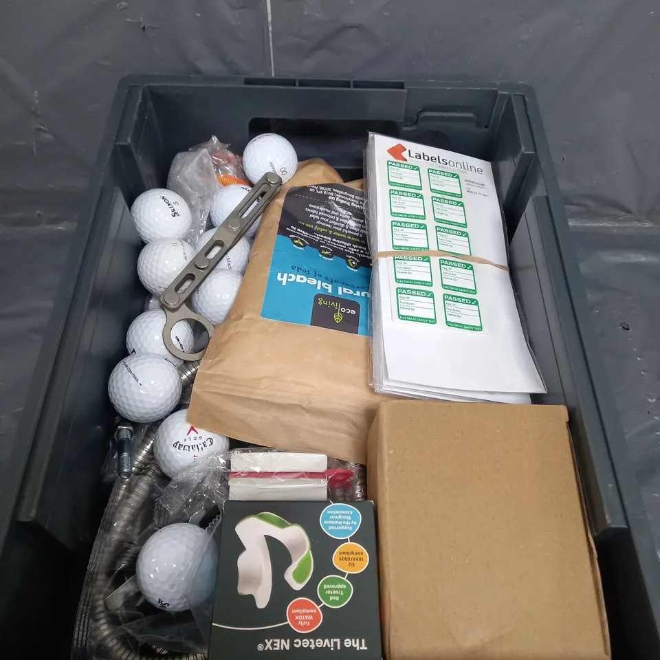APPROXIMATELY 20 ASSORTED HOUSEHOLD ITEMS TOO INCLUDE BLEACH , GOLF BALLS , PROSTATE NOTES , ETC