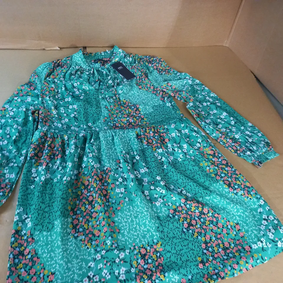 M&S COLLECTION GREEN FLORAL PRINT DRESS - 10 SHORT