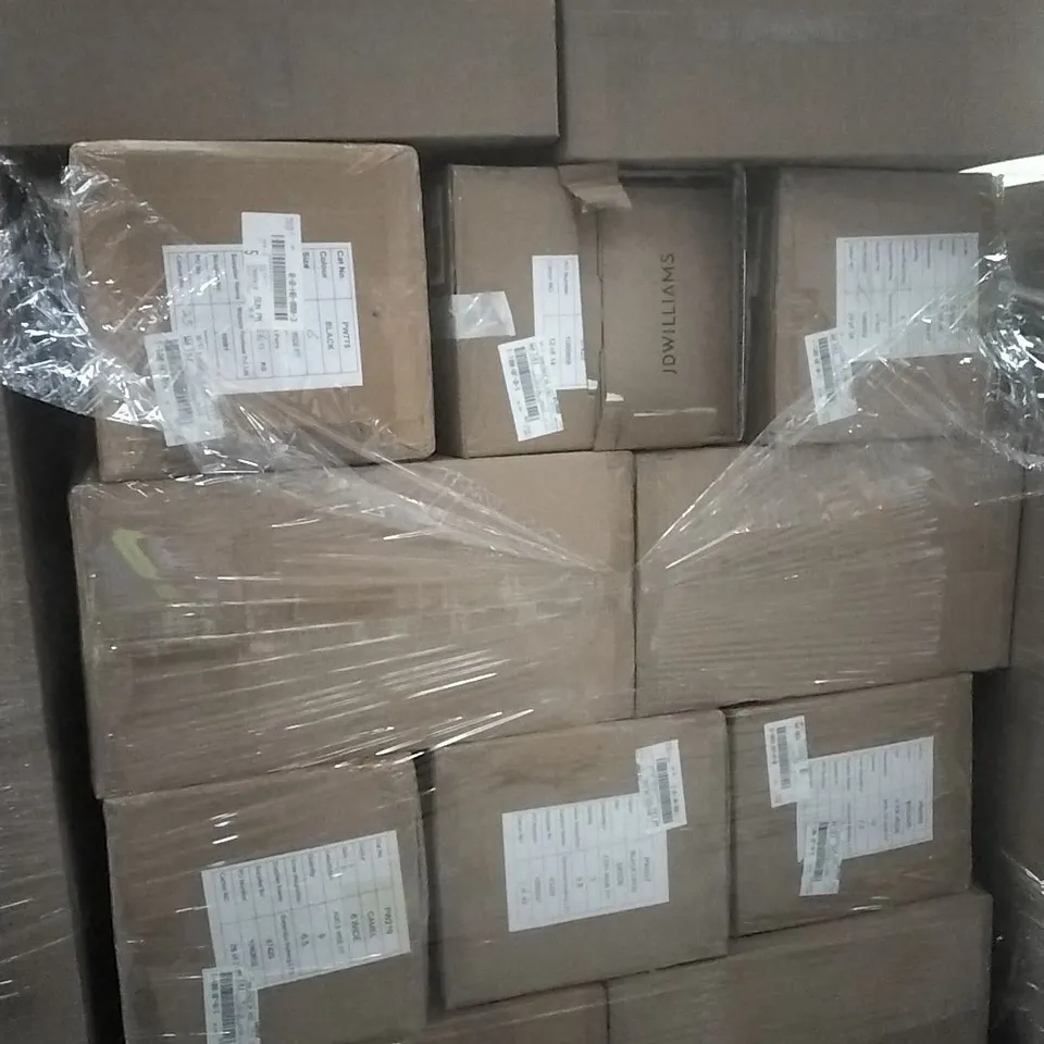 PALLET CONTAINING APPROXIMATELY 110 WOMEN'S DESIGNER CLOTHES WHICH INCLUDE; JD WILLIAMS BOOTS, HEELS, BAGS ETC