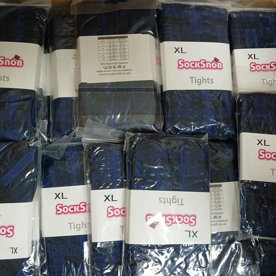 BOX OF APPROXIMATELY 100 PAIRS OF SOCKSNOB TIGHTS IN BLUE SIZE XL - COLLECTION ONLY