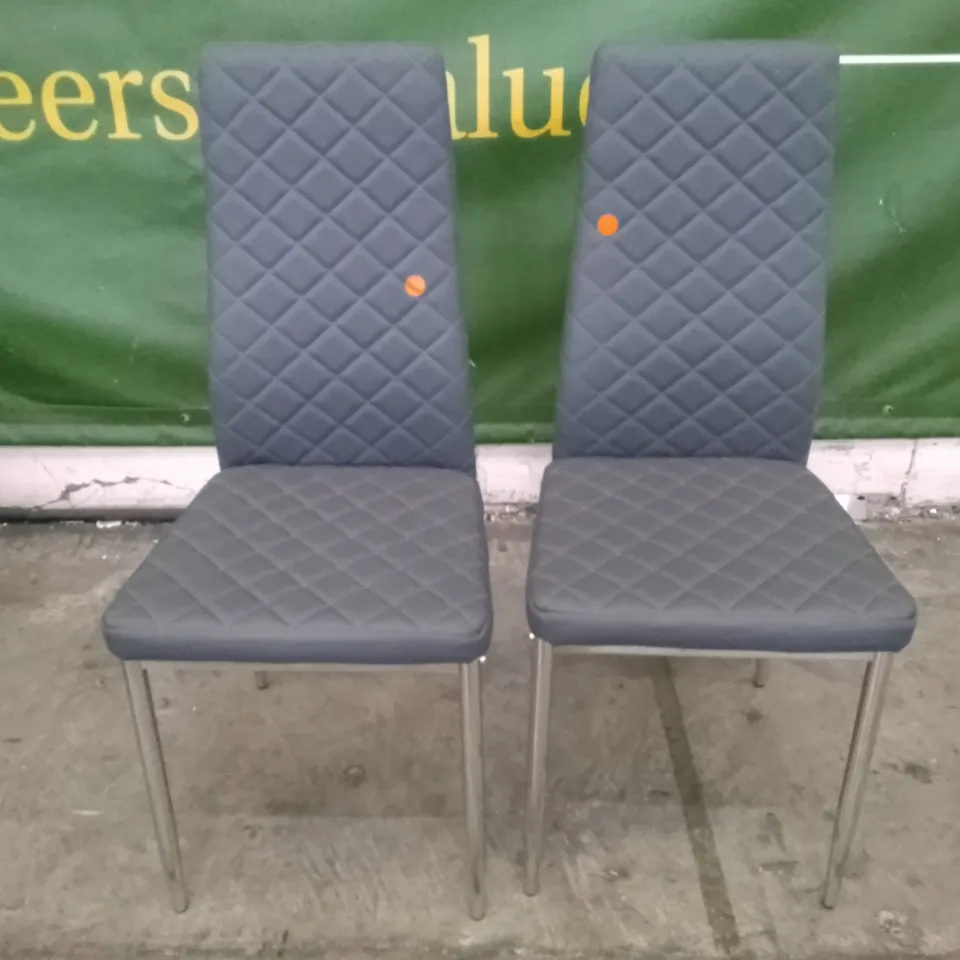 SET OF 2 NEW LEON GREY LEATHER DINING CHAIRS (CHROME LEGS)
