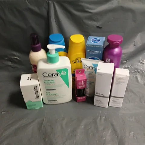 APPROXIMATELY 20 ASSORTED HEALTH & BEAUTY PRODUCTS TO INCLUDE CERAVE FOAMING CLEANSER, ELF SHEER BLUSH TINT, DERMATICA DARK SPOT SERUM, ETC