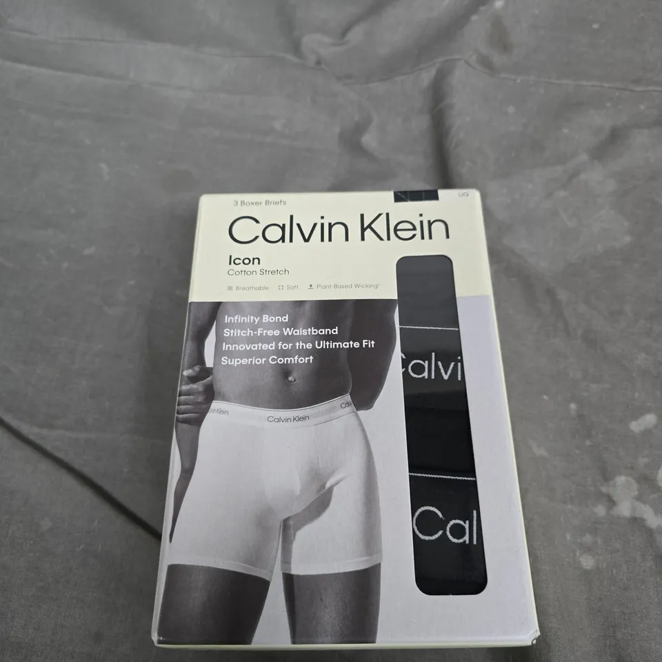 CALVIN KLEIN ICON COTTON STRETCH BOXER BRIEFS – 3 PACK, BOXED