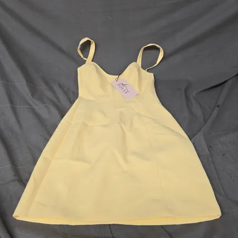 OH POLLY AMARIA SWEETHEART-NECK MICRO MINI DRESS IN PASTEL YELLOW SIZE 8
