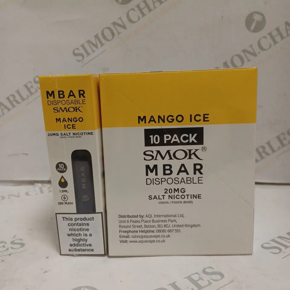 BOXED 1 PACK OF 10 SMOK M BAR DISPOSABLE VAPES - MANGO ICE. 