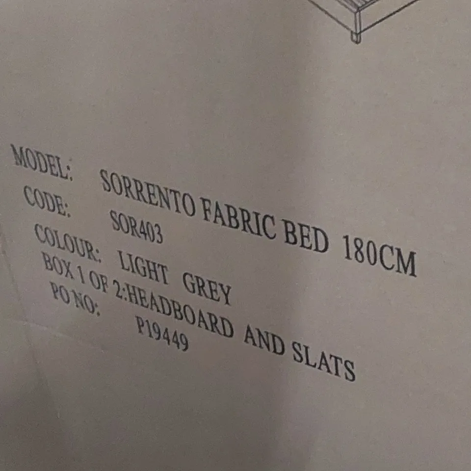 BOXED SORRENTO FABRIC 180cm BED IN LIGHT GREY (2 BOXES)