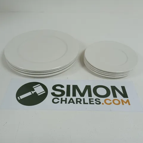 BOX OF 4 WHITE CERAMIC DINNER PLATES & SIDE PLATES 