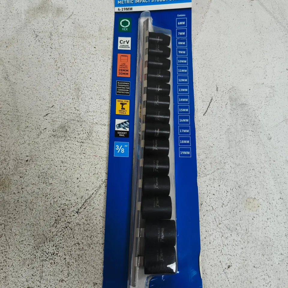 BLUESPOT TOOLS 14-PIECE 3/8" METRIC IMPACT STUBBY SOCKET SET (6–19MM)