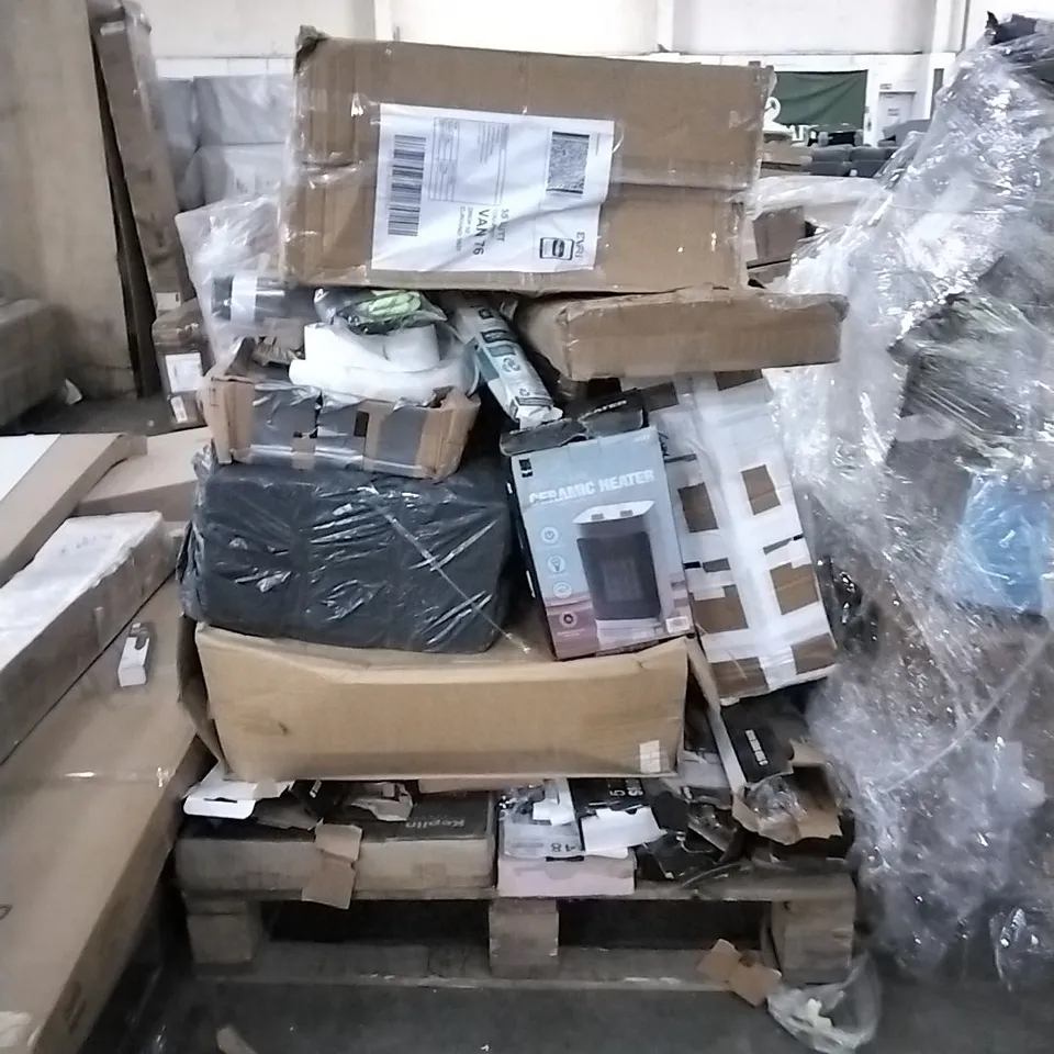 PALLET OF ASSORTED PRODUCTS AND HOUSEHOLD GOODS TO INCLUDE; HEATER,DOG LEAD,SHOE RACK