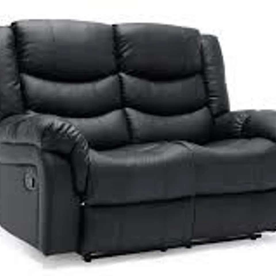 BOXED DESIGNER BLACK FAUX LEATHER MANUAL RECLINER TWO SEATER SOFA