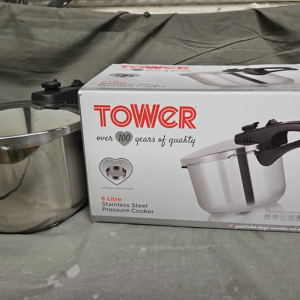 BOXED TOWER 6 LITRE STAINLESS STEEL PRESSURE COOKER