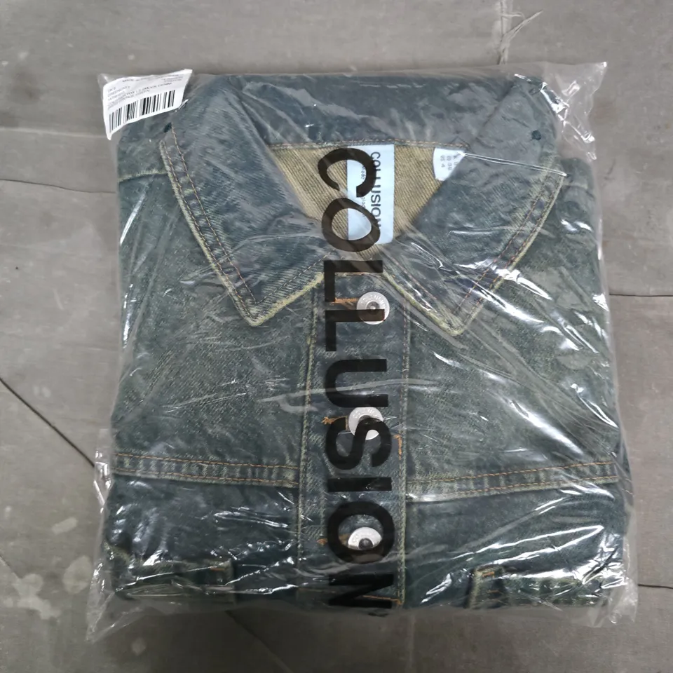 BAGGED COLLUSION WW LS SMOCK DENIM DRESS IN GRUNGE GREEN - UK 8