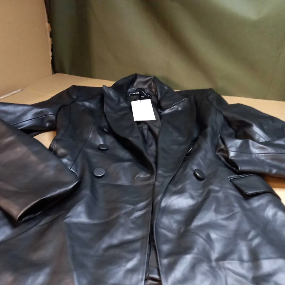 ZARA BLACK FAUX LEATHER COAT - MEDIUM