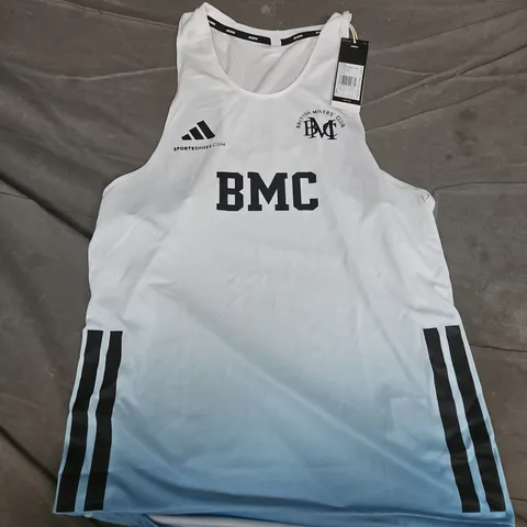 ADIDAS BRITISH MILERS CLUB RUNNING TOP IN WHITE/BLUE- UK SMALL