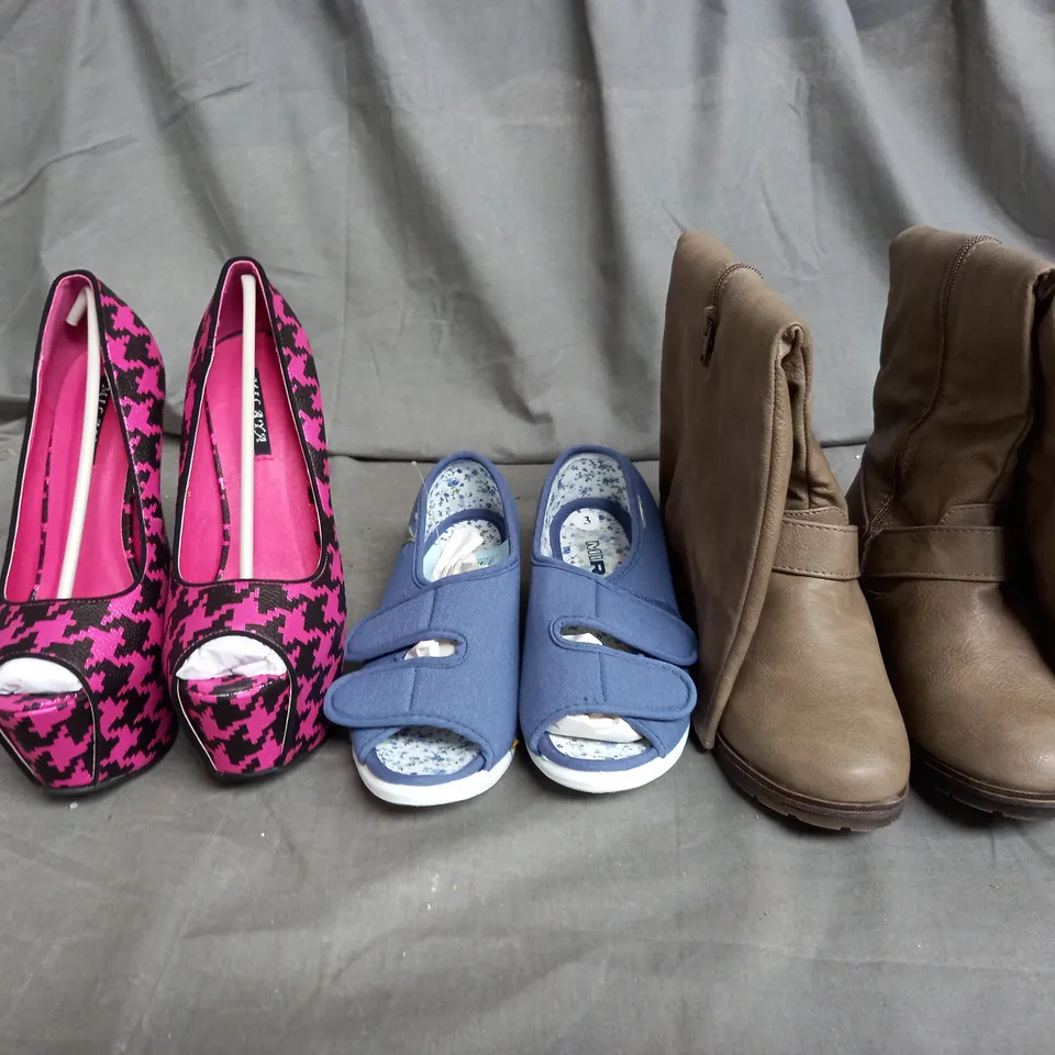 APPROXIMATELY 15 PAIRS OF WOMENS SHOES IN VARIOUS COLOURS, SIZES AND STYLE