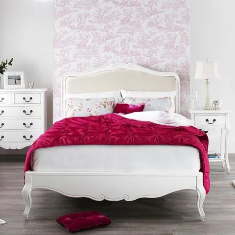 BOXED LEMAIRE UPHOLSTERED BED FRAME - WHITE, 5FT KING (4 BOXES)