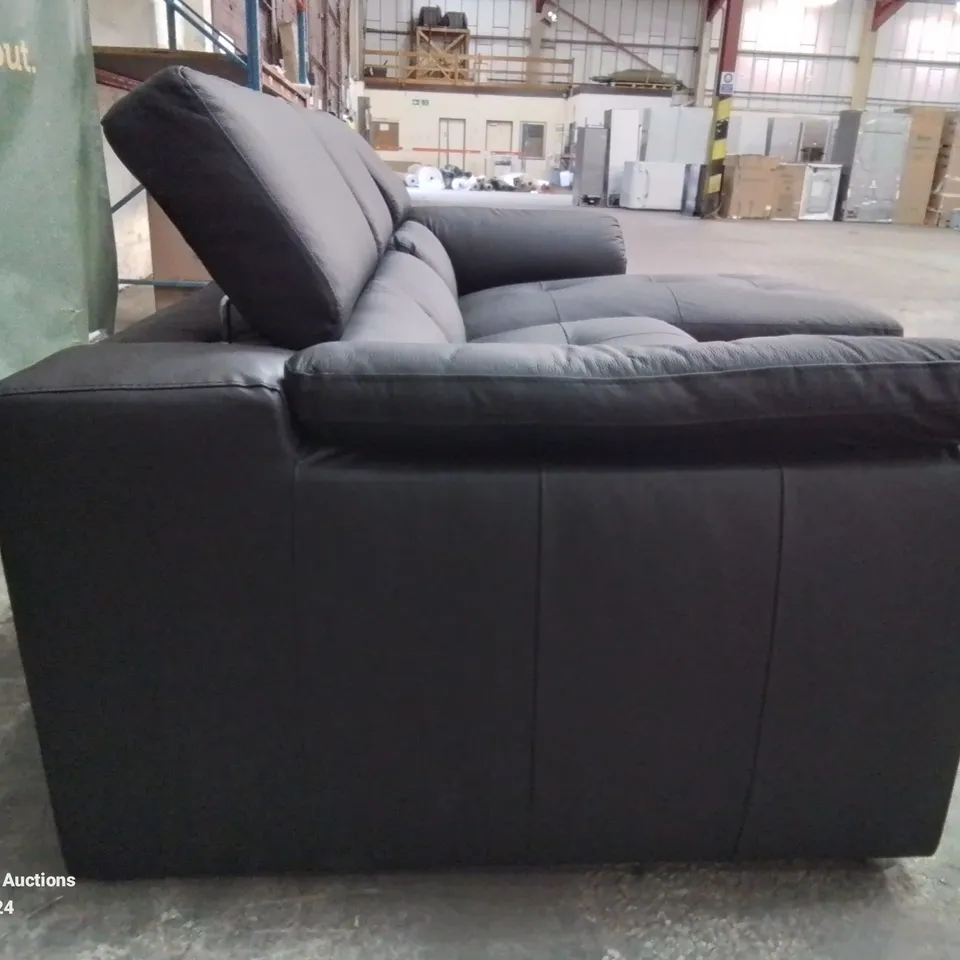 QUALITY DESIGNER BRADY 3 SEATER RH CHAISE - BLACK LEATHER