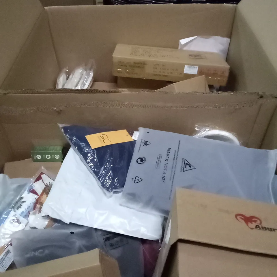 PALLET OF ASSORTED ITEMS INCLUDING SAFETY BOOTS. , SLIM END TABLES , COMPUTER LEADS ,ETC