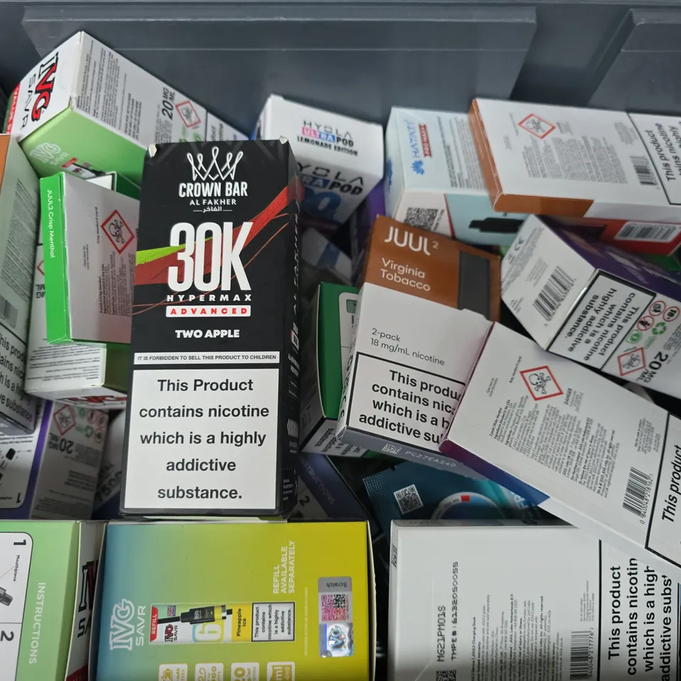 APPROXIMATELY 20 ASSORTED E-CIGARETTE PRODUCTS TO INCLUDE BRANDS SUCH AS CROWN BAR, IVG, JUUL2, ETC - COLLECTION ONLY