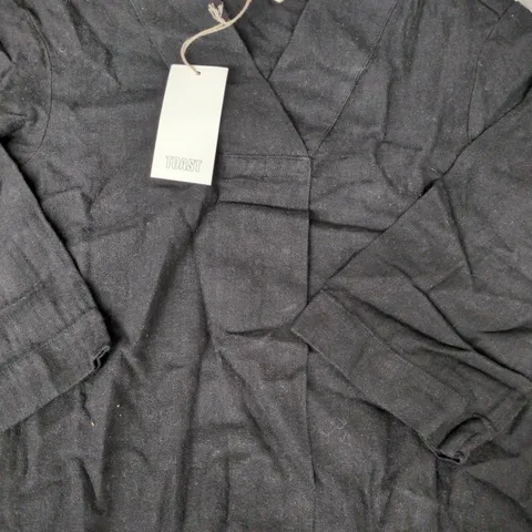 TOAST BRUSHED COTTON LINEN HERRINGBONE TOP IN BLACK SIZE SMALL
