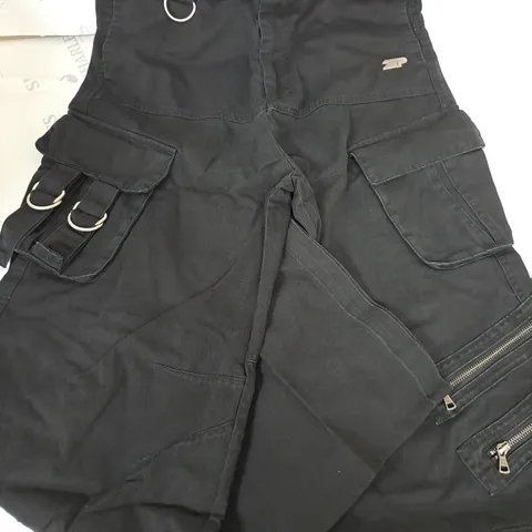 BROKEN PLANT BLACK WIDE LEG CARGO TROUSERS - MED