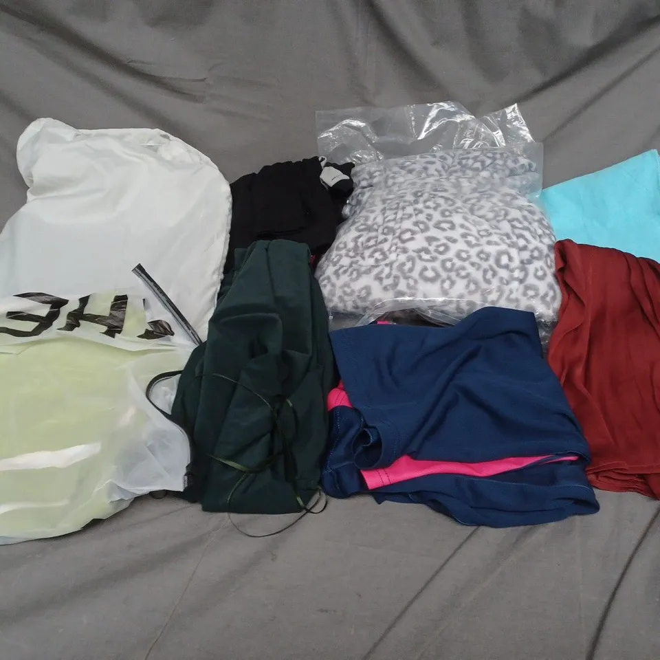 BOX OF ASSORTED CLOTHING ITEMS IN VARIOUS COLOURS, SIZES AND STYLES