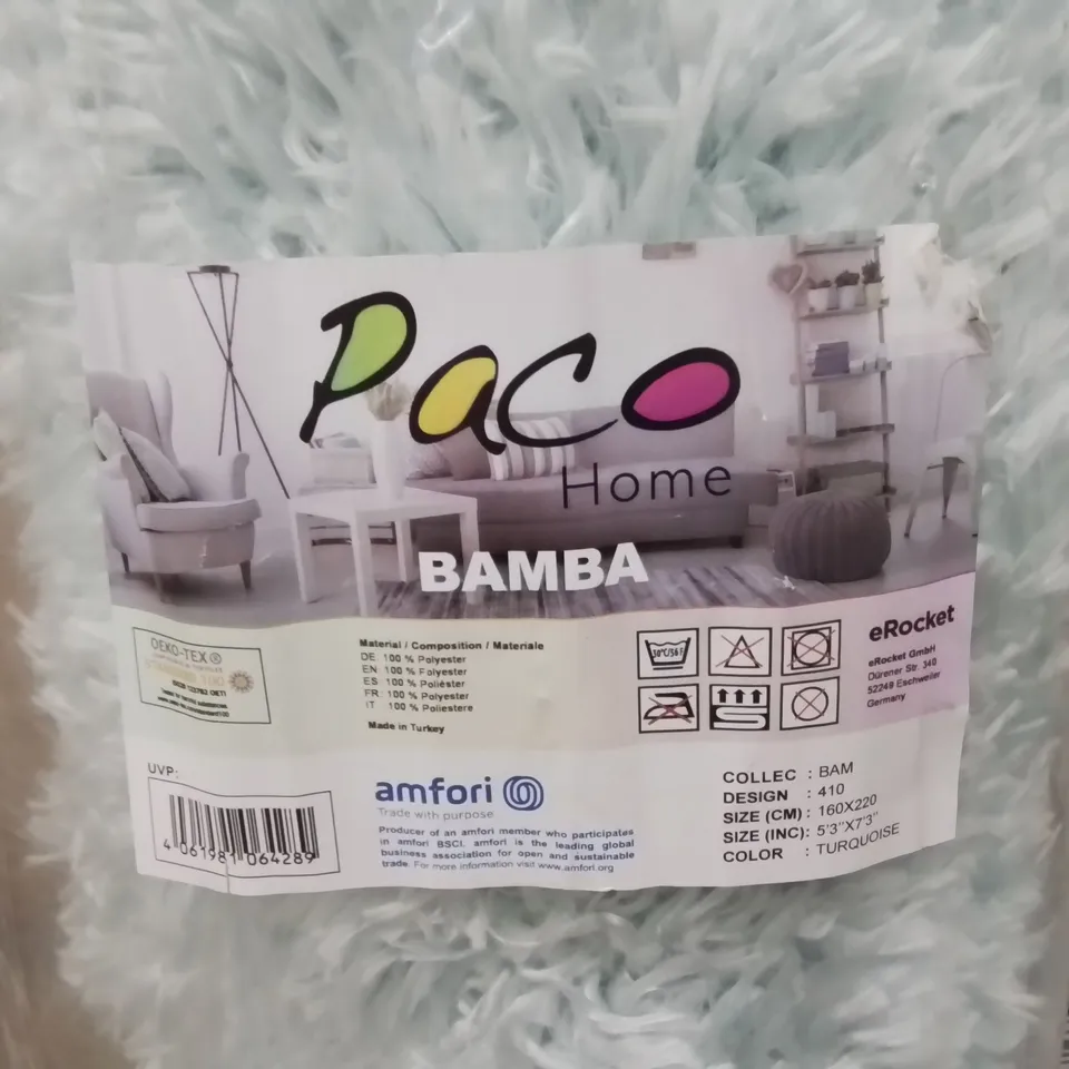 BRAND NEW PACO BAMBA RUG IN TURQUOISE - 160X220CM