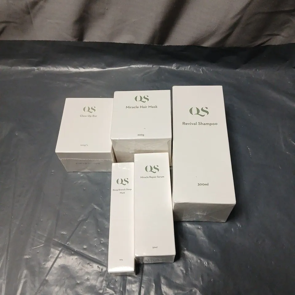 5 QS COSMETIC PRODUCTS INCLUDING REVIVAL SHAMPOO, MIRACLE REPAIR SERUM, HAIR MASK, SLEEP MASK ETC