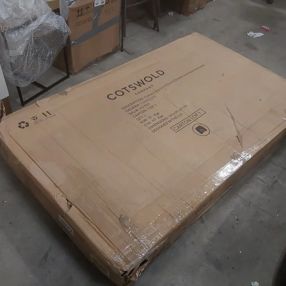 BOXED COTSWOLD COMPANY OAKLAND 132-162-192CM 2 DRAWER LEAF EXTENSION DINING TABLE
