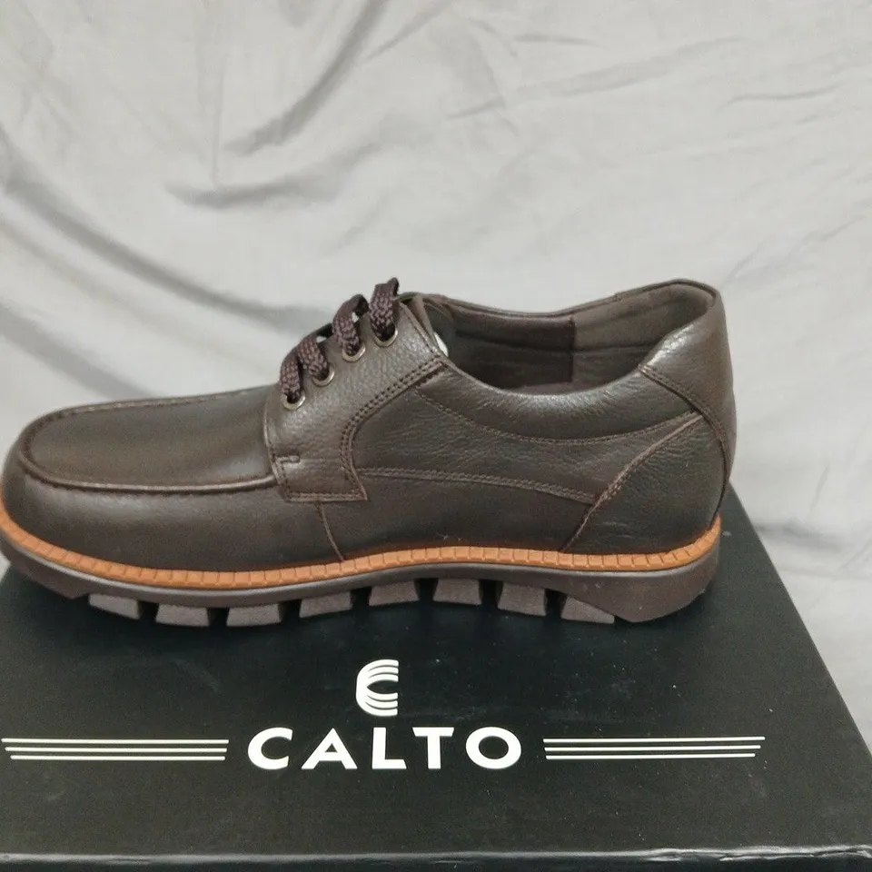 BOXED CALTO G63811 MEN'S LEATHER SHOES IN COFFEE UK 9