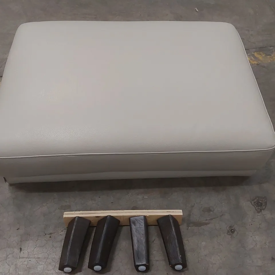 BOXED DANETTI LUXE MODERN NATURAL GREY LEATHER WITH DARK WOOD LEG OTTOMAN