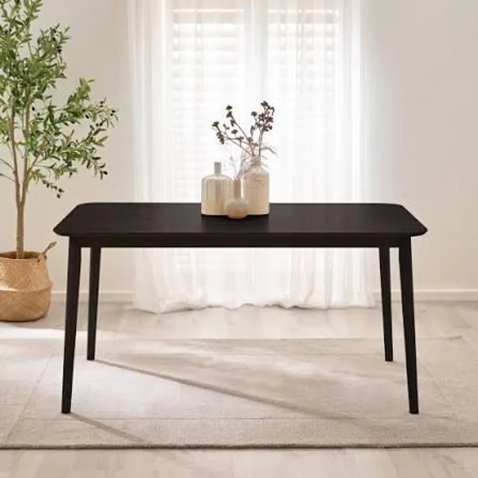 BOXED LYNTON RECTANGULAR BLACK WOOD 6 SEATER DINING TABLE 