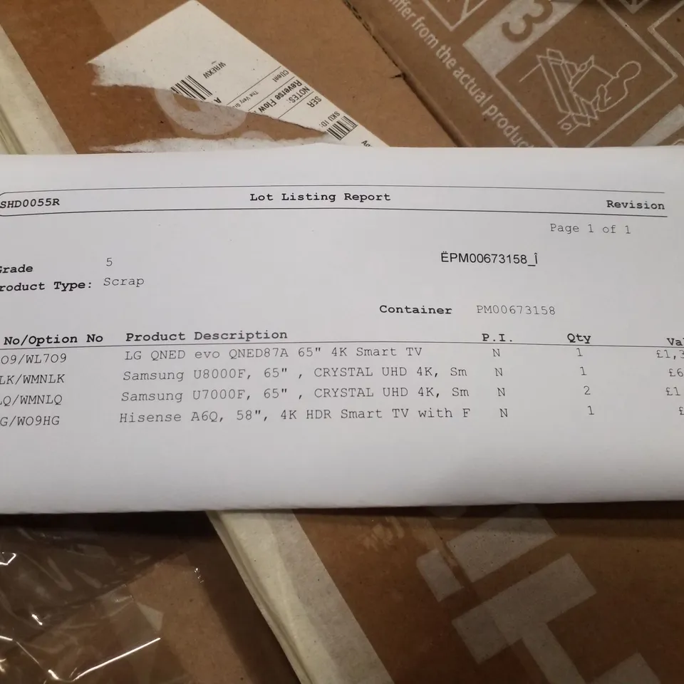 PALLET CONTAINING 5 ASSORTED DAMAGED TVS