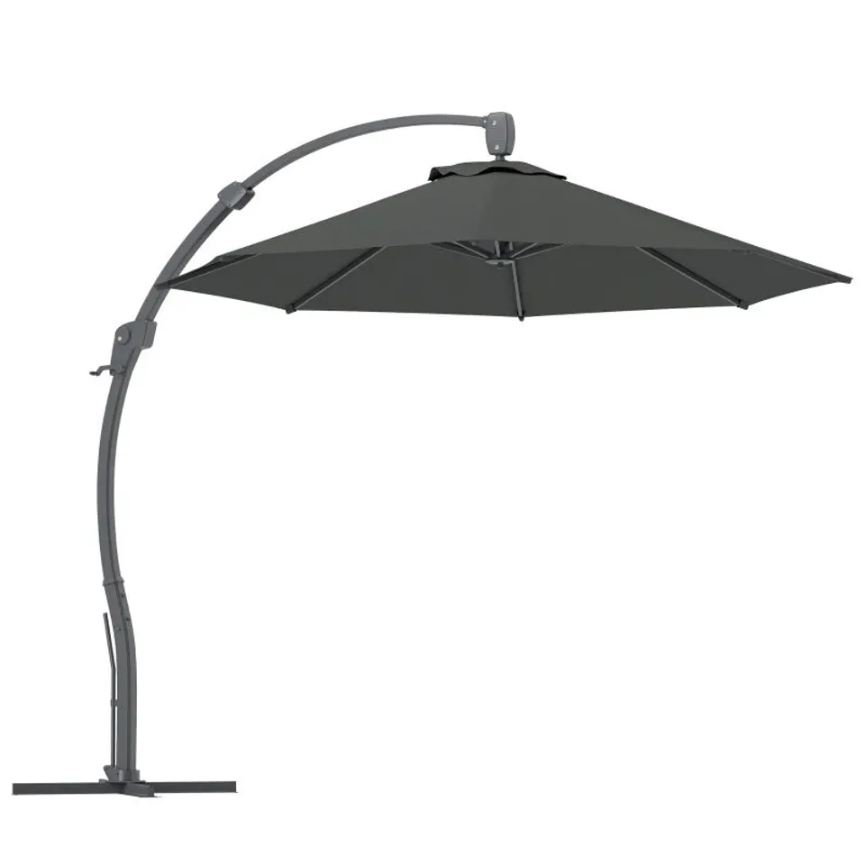 OUTSUNNY 3(M) GARDEN CANTILEVER PARASOL, ROUND OVERHANGING UMBRELLA WITH CRANK HANDLE, CROSS BASE, ALUMINIUM FRAME AND 360° ROTATION IN GREY