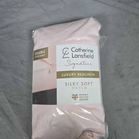 CATHERINE LANSFIELD SIGNATURE LUXURY BED LINEN – SILK SOFT SATIN PINK DOUBLE FITTED SHEET