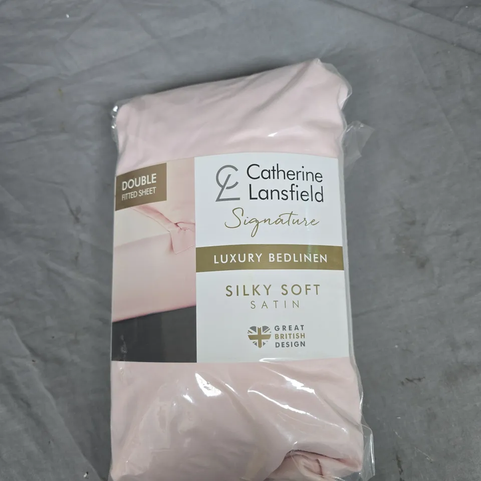 CATHERINE LANSFIELD SIGNATURE LUXURY BED LINEN – SILK SOFT SATIN PINK DOUBLE FITTED SHEET