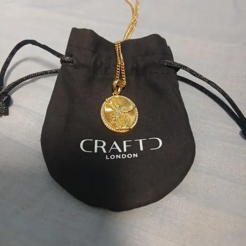 CRAFT LONDON GOLD-TONE PENDANT NECKLACE WITH SUNBURST MEDALLION