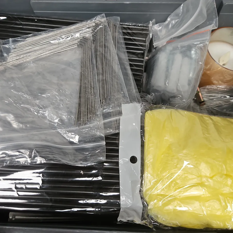APPROXIMATELY 15 ASSORTED HOUSEHOLD ITEMS TO INCLUDE LOCKBOX, STRAWS, WALL OUTLET, ETC