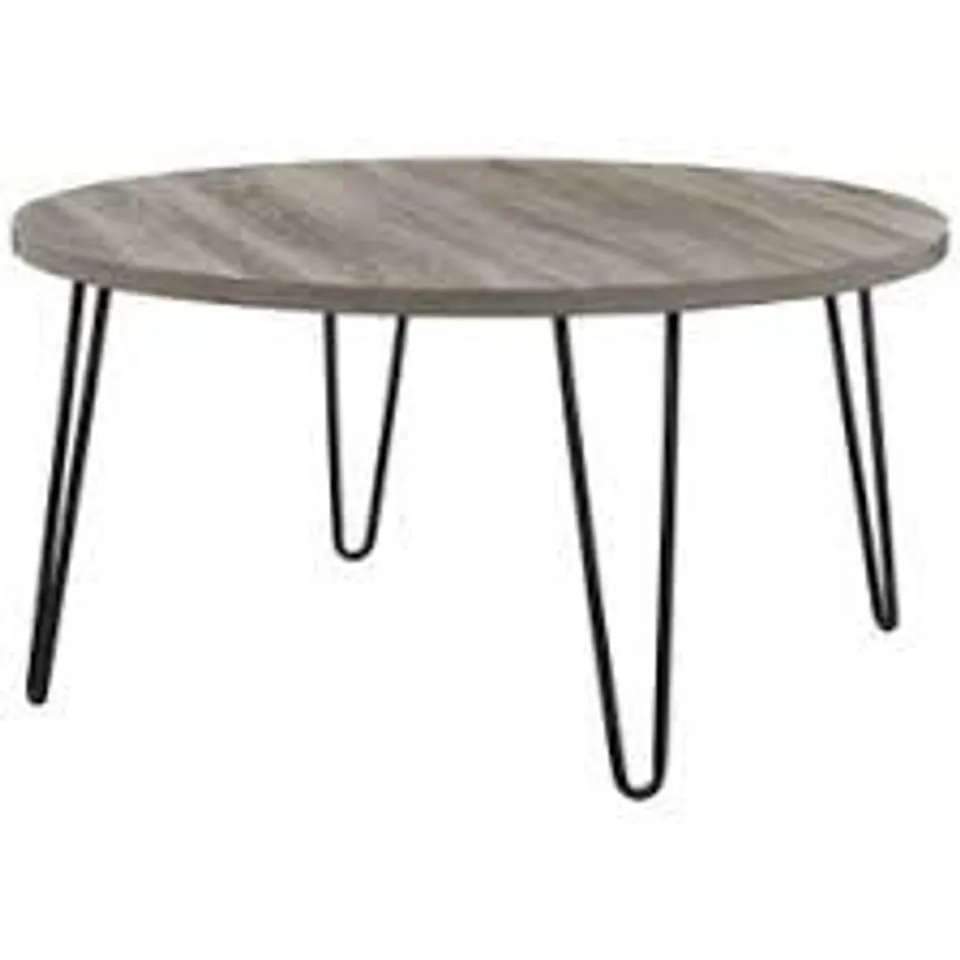 BOXED OWEN RETRO ROUND COFFEE TABLE IN DISTRESSED GREY OAK (1 BOX)