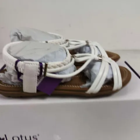 BOXED PAIR OF LOTUS WHITE SANDALS – SIZE 4