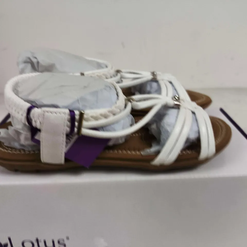 BOXED PAIR OF LOTUS WHITE SANDALS – SIZE 4