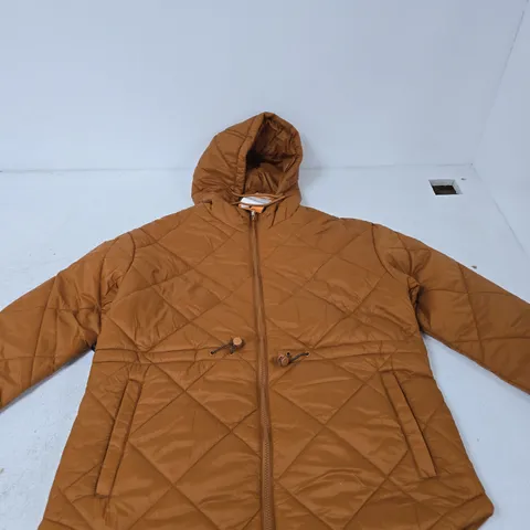 UK 12 REGATTA GREAT OUTDOORS QUILTED HOODED JACKET – BROWN – SHOWERPROOF (RWN385)