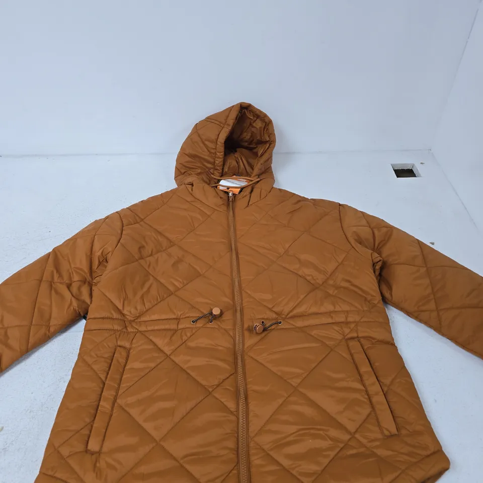 UK 12 REGATTA GREAT OUTDOORS QUILTED HOODED JACKET – BROWN – SHOWERPROOF (RWN385)