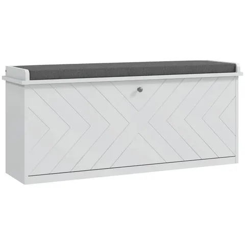 BOXED HOMCOM 10-SHOE STORAGE BENCH, WITH PADDED TOP SEAT - WHITE/GREY