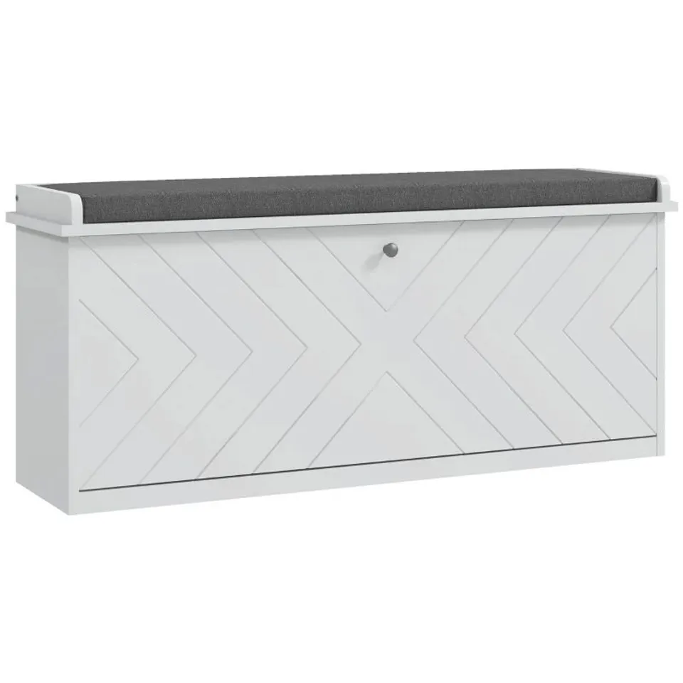 BOXED HOMCOM 10-SHOE STORAGE BENCH, WITH PADDED TOP SEAT - WHITE/GREY