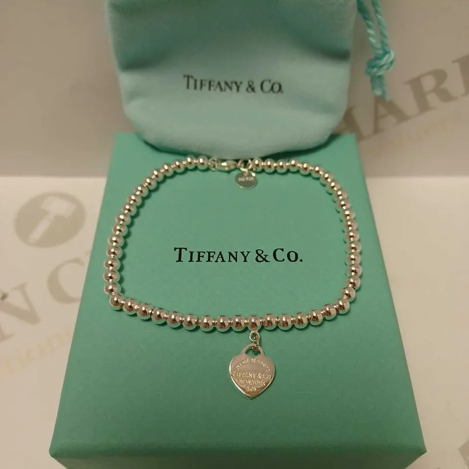 TIFFANY & CO. HEART DETAIL SILVER BEADED BRACELET 