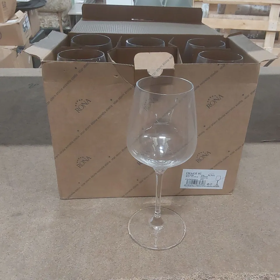 BOX CONTAINING 6x BRAND NEW RONA 360ML WINE GLASSES