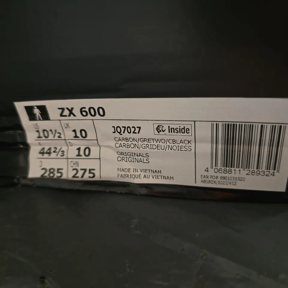 ADIDAS ZX 600 TRAINERS – BLACK/GREY, UK 10